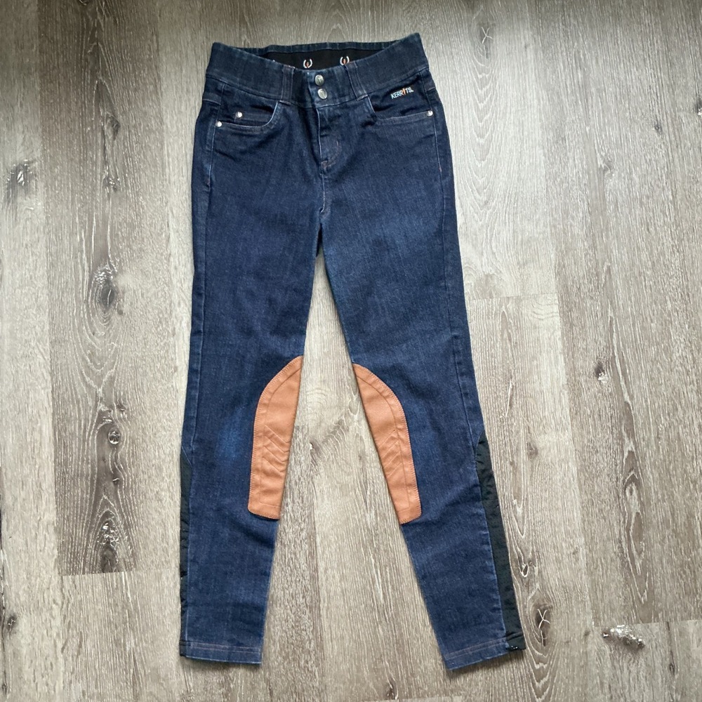 Kerrits Kids Riding Pants Denim Knee Patch Breeches Equestrian‎ Size X Small